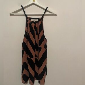Ann Taylor LOFT Black‎ + Brown Print Braided Halter Blouse | Medium